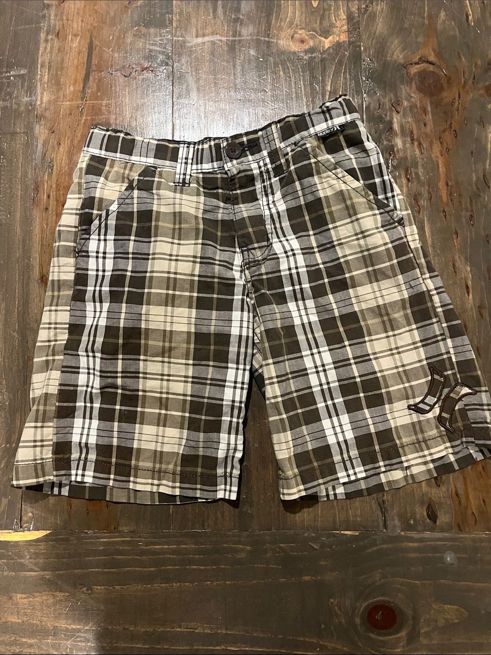 Hurley Brown & Cream Plaid Kids Shorts